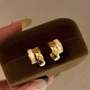 Elegant Gold and White Stud Earrings